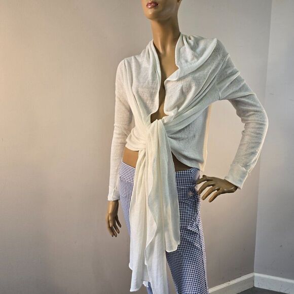 Pure DKNY Linen Open Front Cardigan Sweater Wrap White Size P/S - Picture 2 of 10